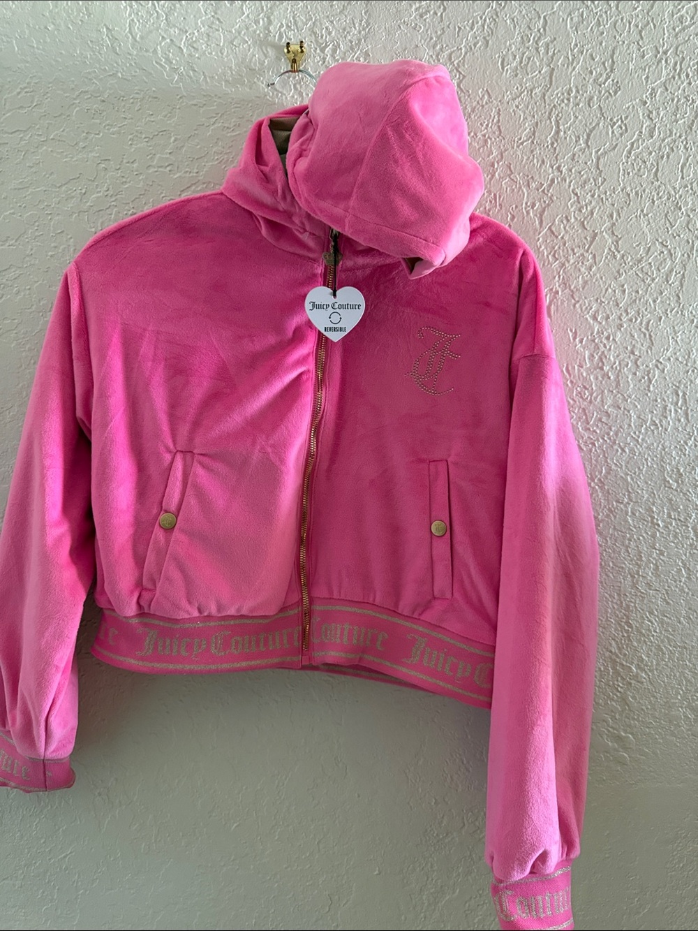 Juicy Couture Reversible Pink Velour Zip Hoodie Jacket. Junior Small,Med,LG & XL